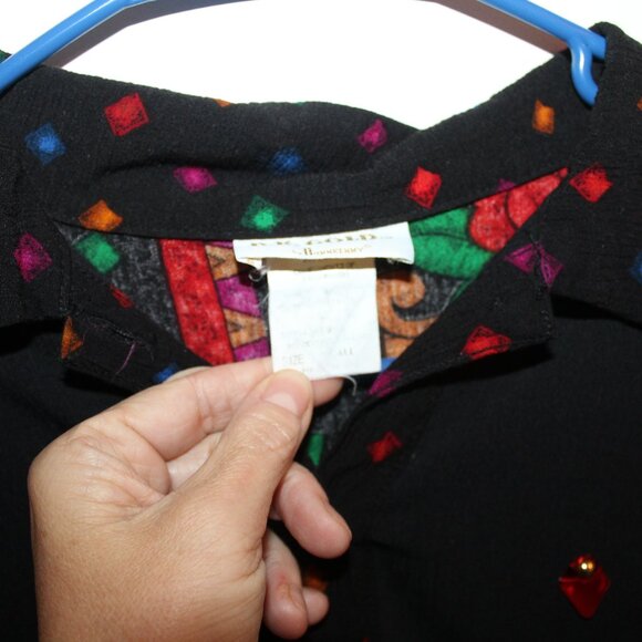 Vintage Women's Stretchy Floral Black Button up Long Sleeve Top - Picture 3 of 8